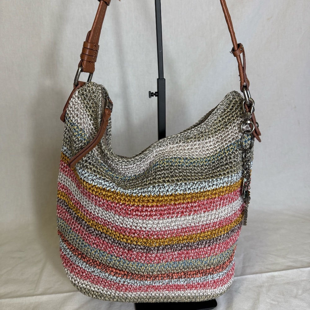 The Sak Striped Woven Multicolor Shoulder Purse (Removable Keychain)